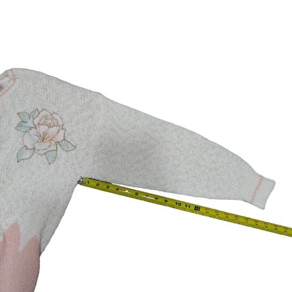 Jaclyn Smith VTG Knit Sweater Women's Large Beaded Floral Cream Pink Long Sleeve - Picture 6 of 16